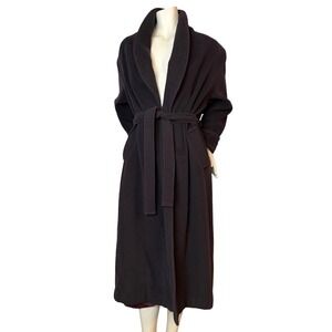 Vintage Virani Wool Cashmere Wrap Coat Shawl Collar Black Luxury Old Money M